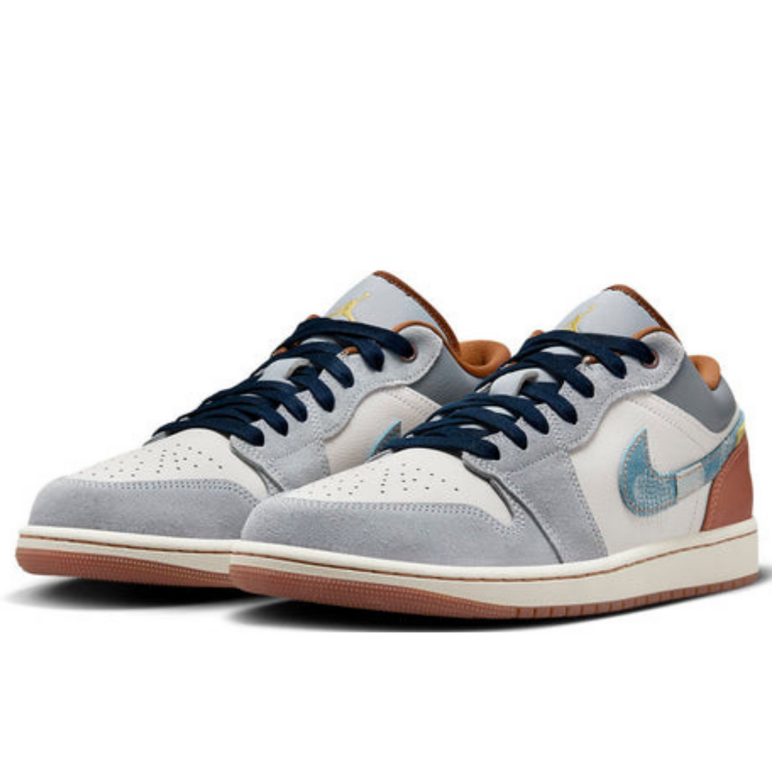 Air Jordan 1 Low SE Phantom Repaired Denim Swoosh- Streetwear Fashion - evapacs.com