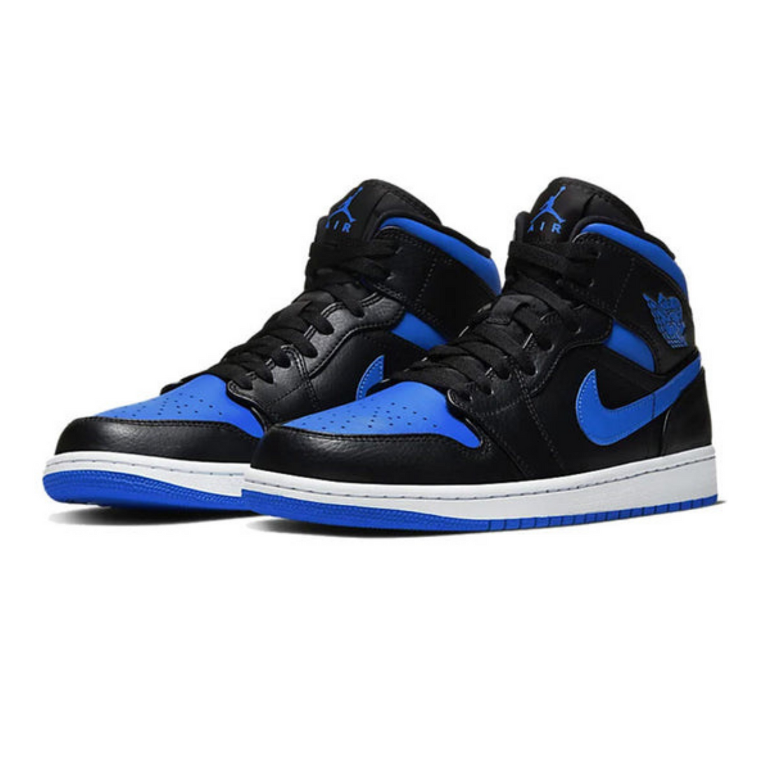 Air Jordan 1 Mid 'Black Hyper Royal'- Streetwear Fashion - evapacs.com