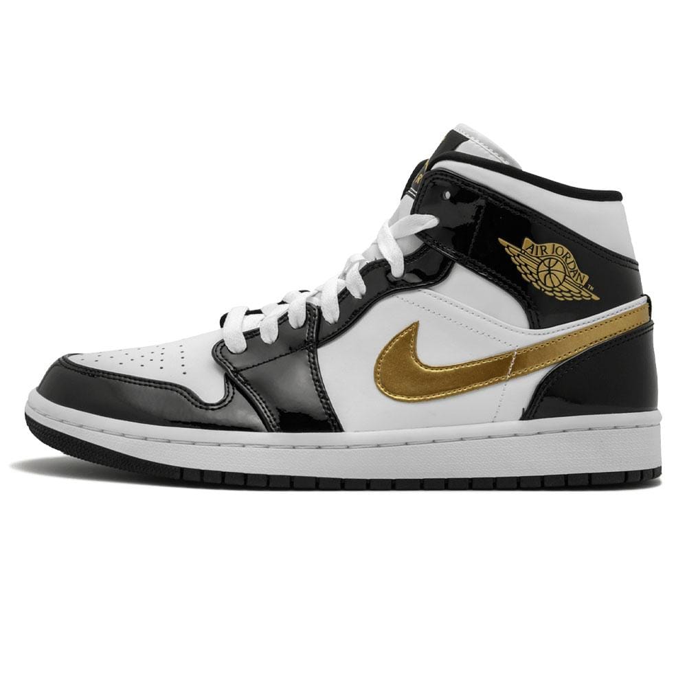 Air Jordan 1 Mid Patent 'Black Gold'- Streetwear Fashion - evapacs.com