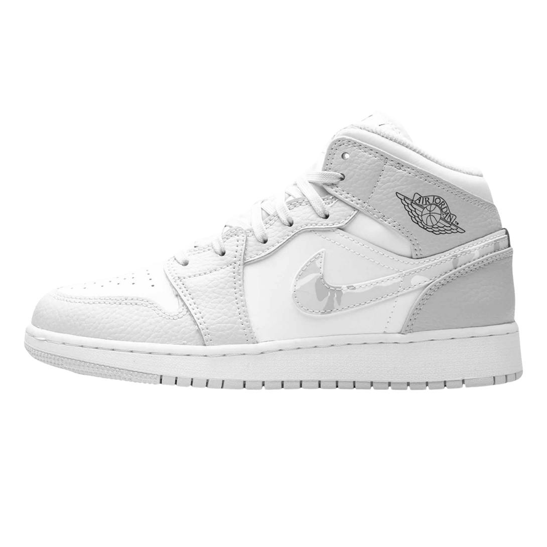 Air Jordan 1 Mid SE GS 'Swoosh Logo - Grey Camo'- Streetwear Fashion - evapacs.com