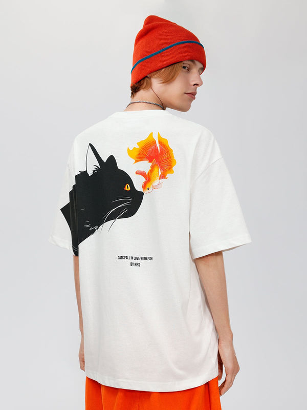 Evapacs - Alphabet Cat and Fish Graphic Tee- Streetwear Fashion - evapacs.com