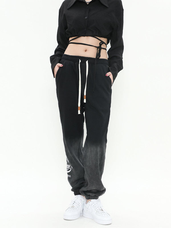 Evapacs - Alphabet Embroidered Gradient Washed Fleece Sweatpants- Streetwear Fashion - evapacs.com