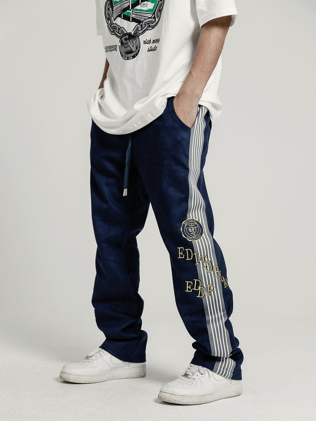 Evapacs - Badge Embroidered Side Stripe Pants- Streetwear Fashion - evapacs.com