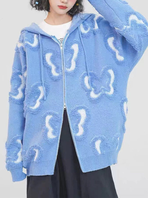 Evapacs - Butterfly Flocked Knit Hoodie- Streetwear Fashion - evapacs.com