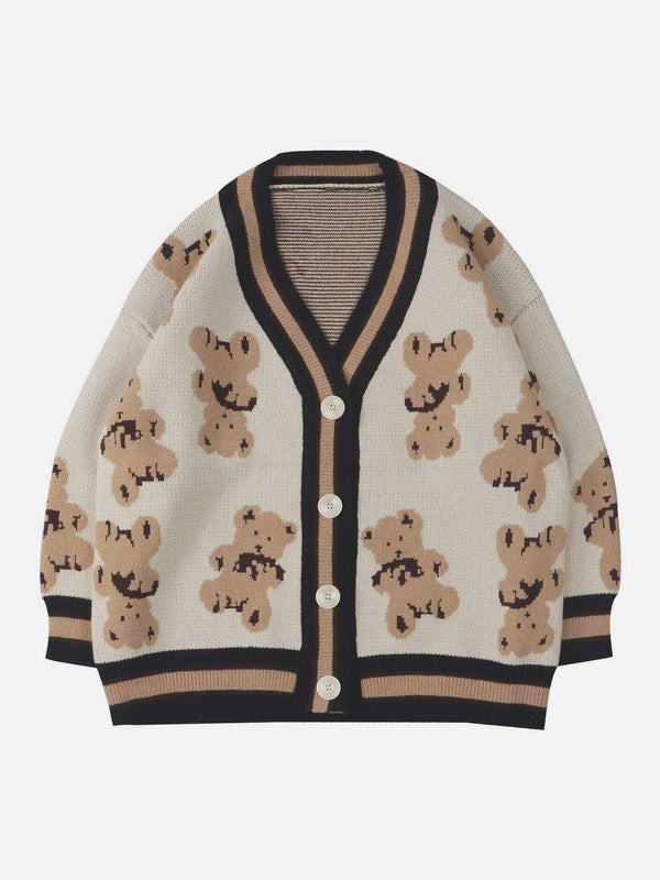 Evapacs - Cartoon Bear Print Knit Cardigan- Streetwear Fashion - evapacs.com