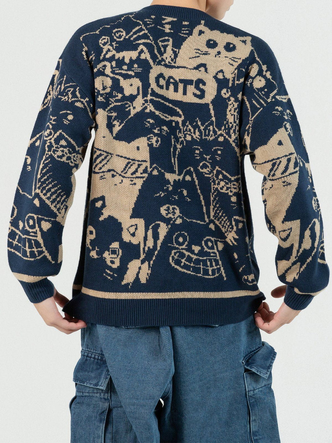 Evapacs - Cartoon Cat Knit Sweater- Streetwear Fashion - evapacs.com