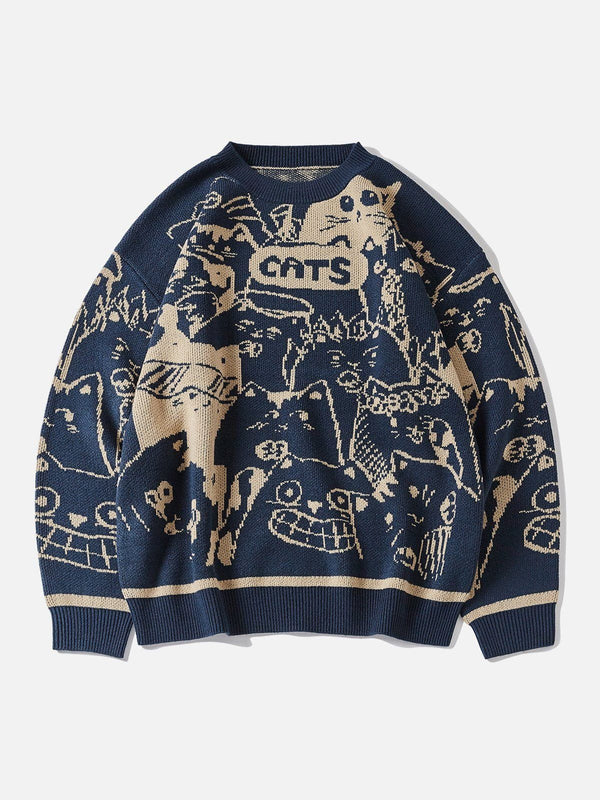 Evapacs - Cartoon Cat Knit Sweater- Streetwear Fashion - evapacs.com