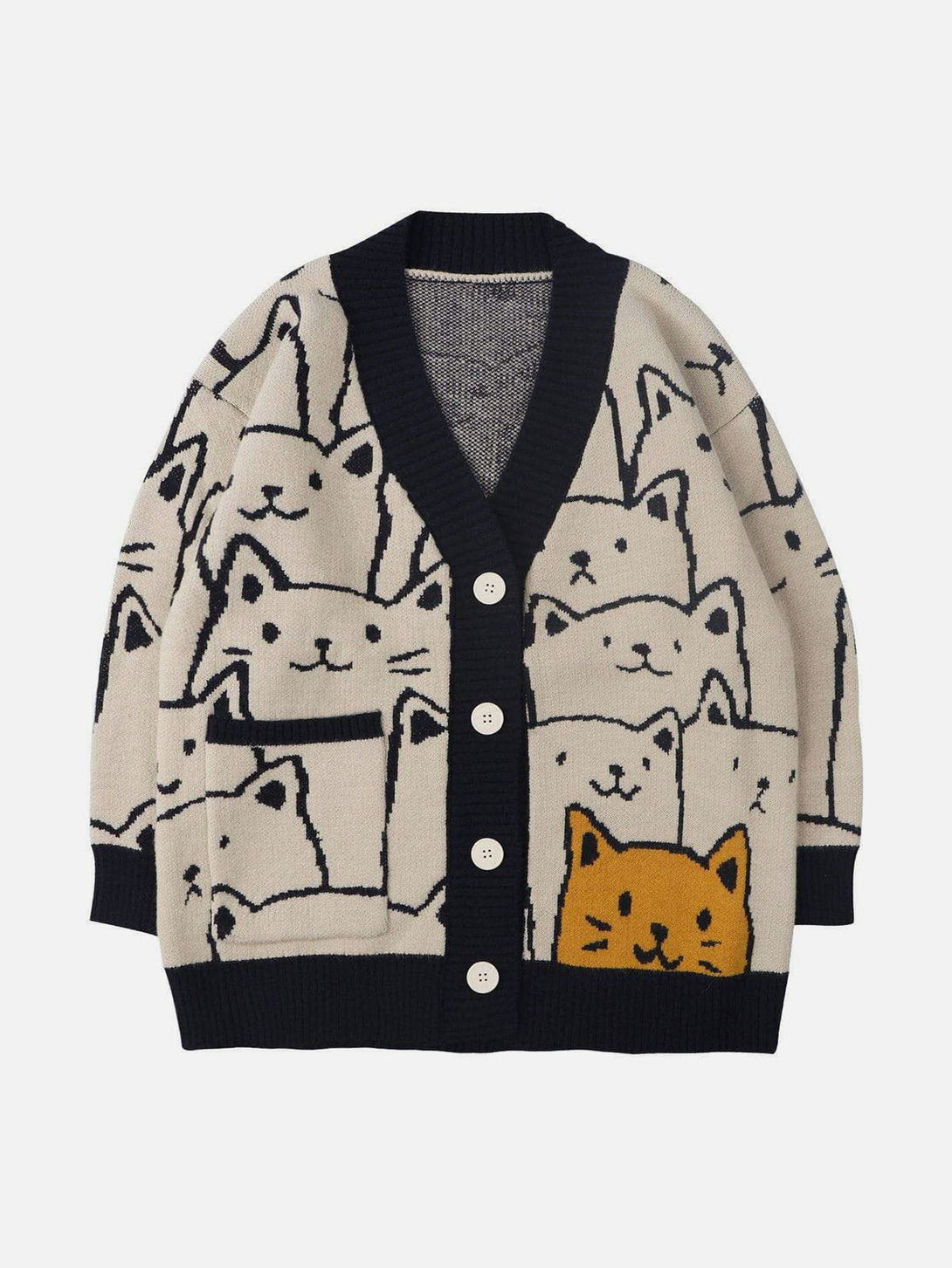 Evapacs - Cartoon Cat Print Knit Cardigan- Streetwear Fashion - evapacs.com