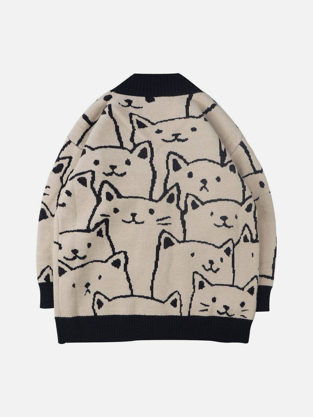 Evapacs - Cartoon Cat Print Knit Cardigan- Streetwear Fashion - evapacs.com