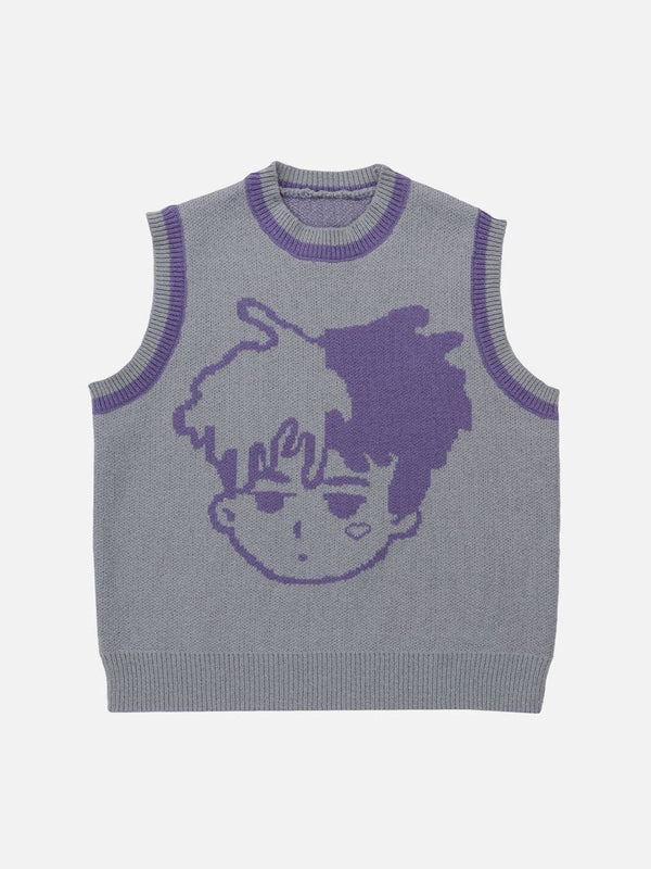 Evapacs - Cartoon Character Embroidery Sweater Vest- Streetwear Fashion - evapacs.com