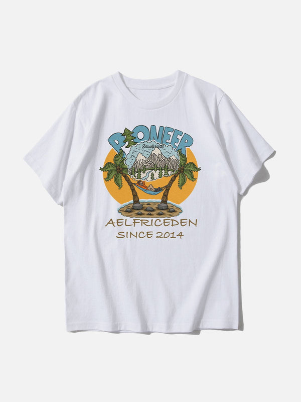 Evapacs - Cartoon Coconut Tree Print Tee- Streetwear Fashion - evapacs.com