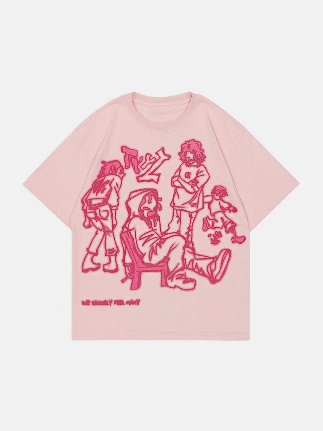 Evapacs - Cartoon Line Character Print Tee- Streetwear Fashion - evapacs.com