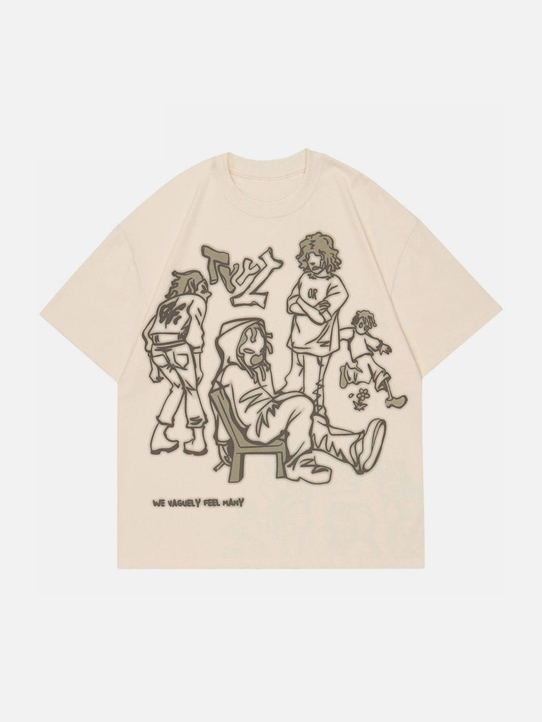 Evapacs - Cartoon Line Character Print Tee- Streetwear Fashion - evapacs.com