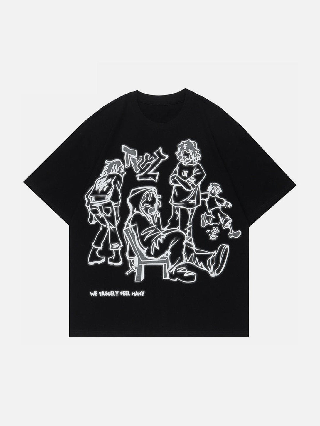 Evapacs - Cartoon Line Character Print Tee- Streetwear Fashion - evapacs.com