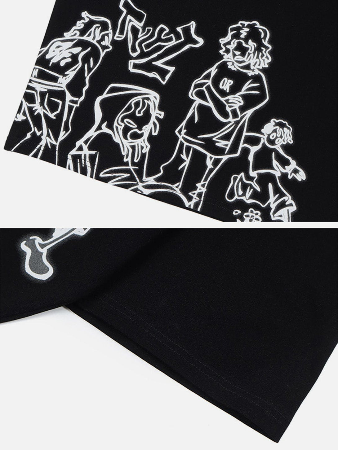 Evapacs - Cartoon Line Character Print Tee- Streetwear Fashion - evapacs.com