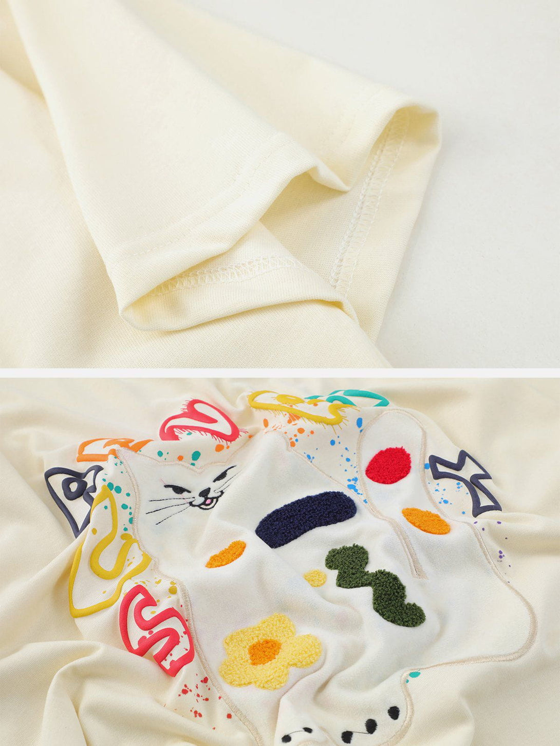 Evapacs - Cat Embroidery Print Tee- Streetwear Fashion - evapacs.com