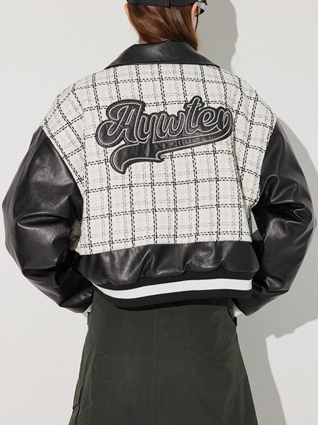 Evapacs - Check Patchwork PU Embroidery Winter Coat- Streetwear Fashion - evapacs.com