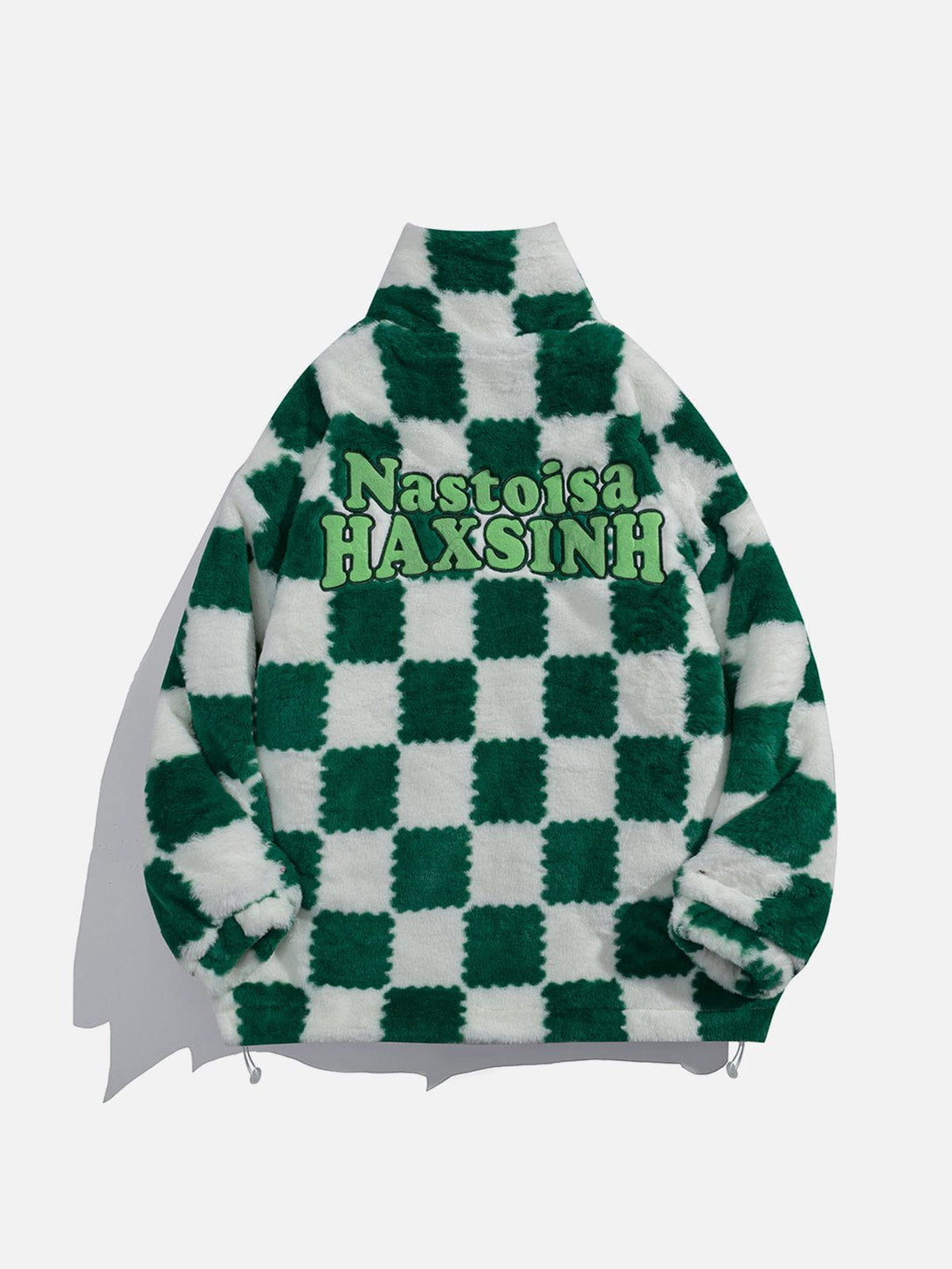 Evapacs - Checkerboard Embroidered Sherpa Winter Coat- Streetwear Fashion - evapacs.com