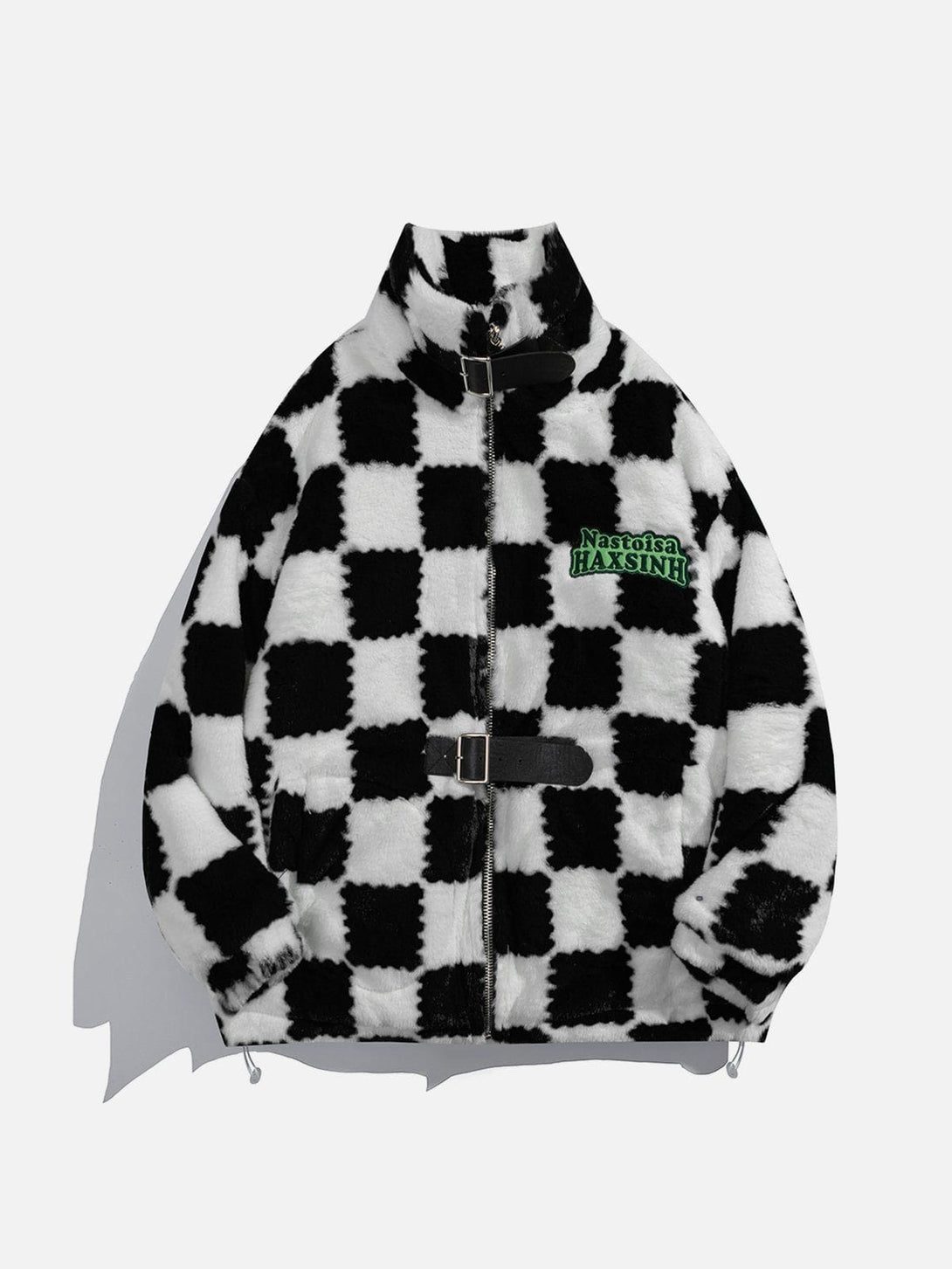 Evapacs - Checkerboard Embroidered Sherpa Winter Coat- Streetwear Fashion - evapacs.com