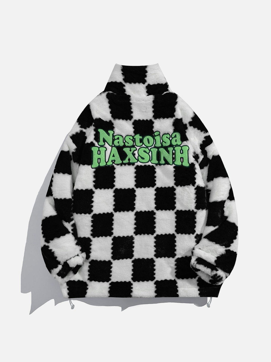 Evapacs - Checkerboard Embroidered Sherpa Winter Coat- Streetwear Fashion - evapacs.com