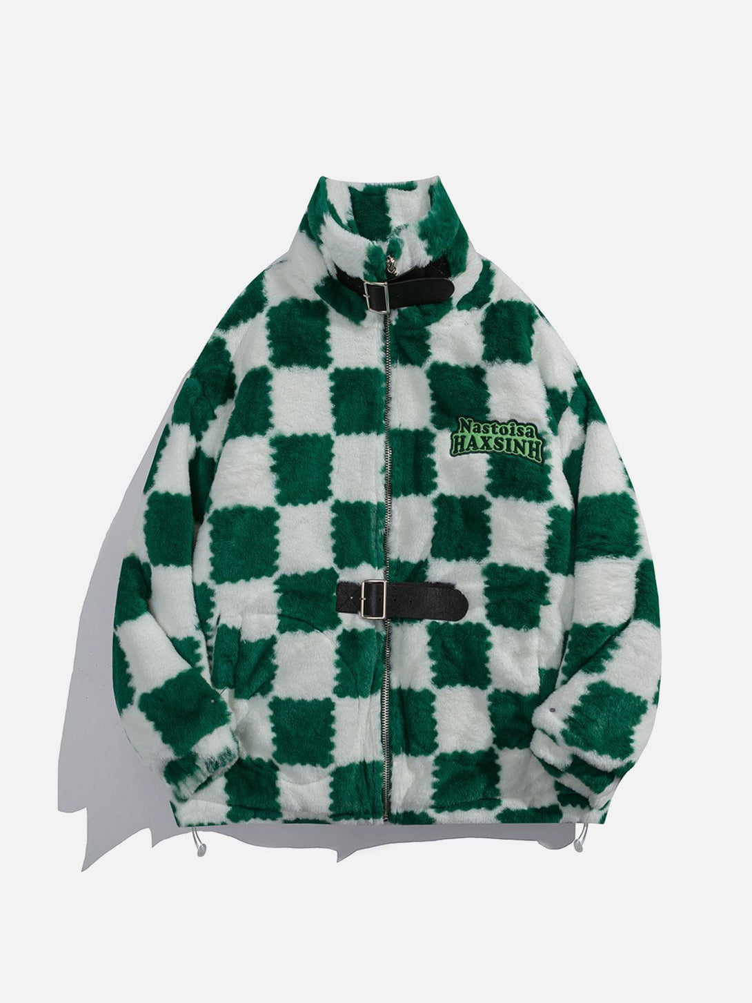 Evapacs - Checkerboard Embroidered Sherpa Winter Coat- Streetwear Fashion - evapacs.com