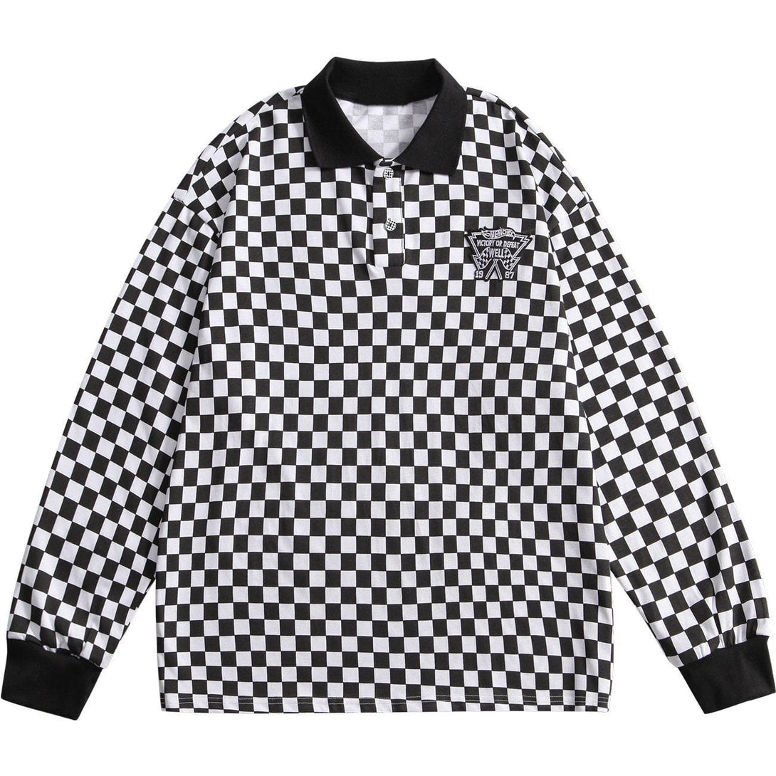 Evapacs - Checkerboard Patch Embroidered Sweatshirt- Streetwear Fashion - evapacs.com