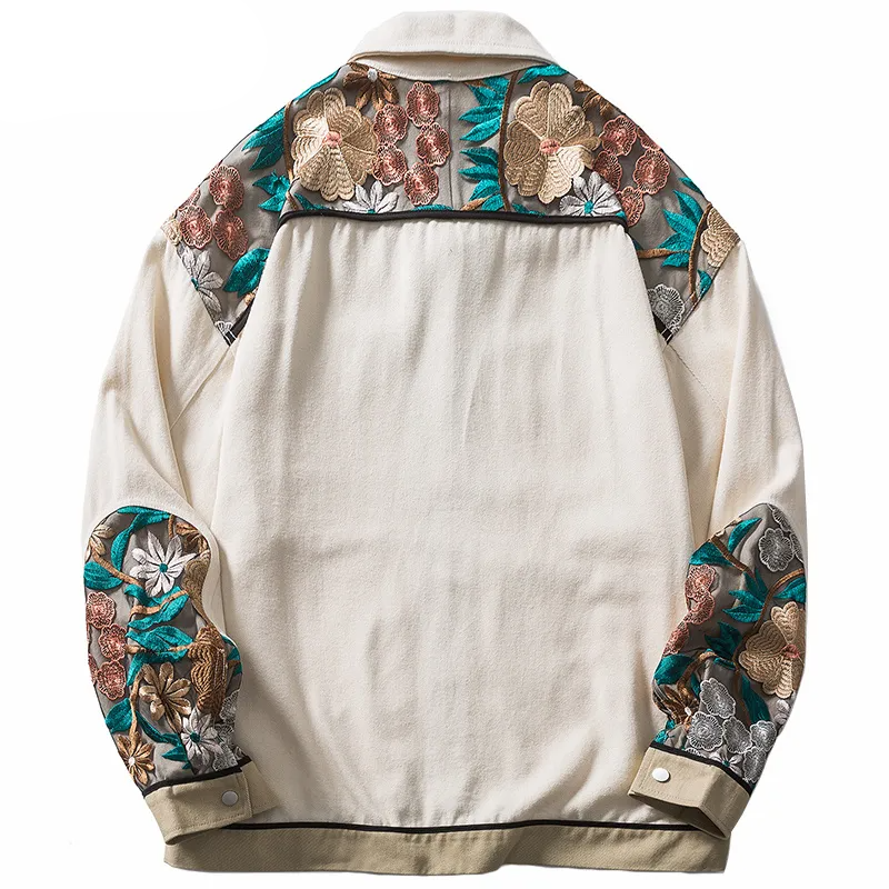 Evapacs - Color Block Patchwork Denim Jacket Embroidery Flower Jacket- Streetwear Fashion - evapacs.com