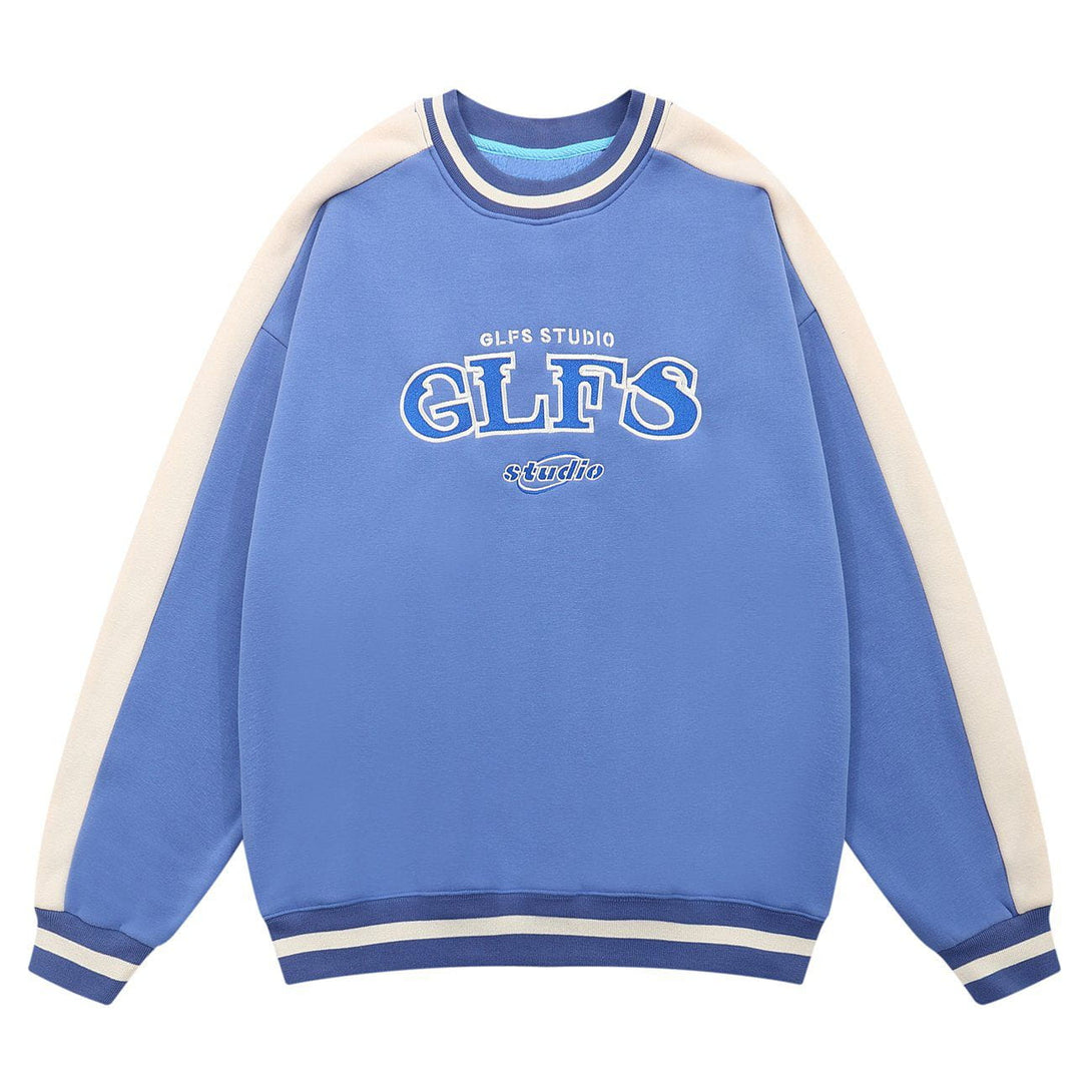 Evapacs - Colorblock Sleeves "GLFS" Embroidered Sweatshirt- Streetwear Fashion - evapacs.com