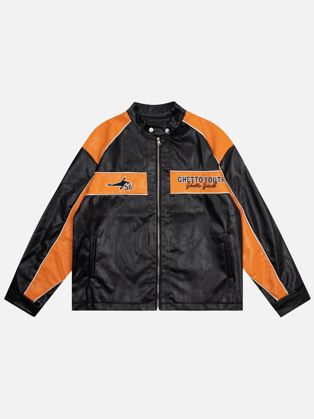 Evapacs - Contrast Embroidered PU Jacket- Streetwear Fashion - evapacs.com