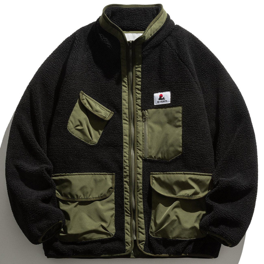 Evapacs - Contrast Multi-Pocket Sherpa Winter Coat- Streetwear Fashion - evapacs.com