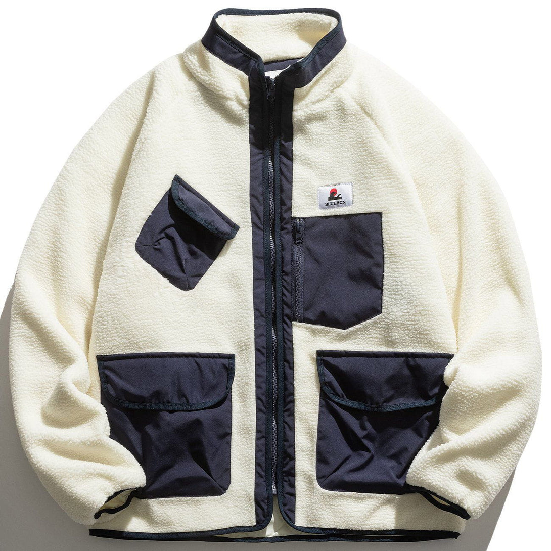 Evapacs - Contrast Multi-Pocket Sherpa Winter Coat- Streetwear Fashion - evapacs.com