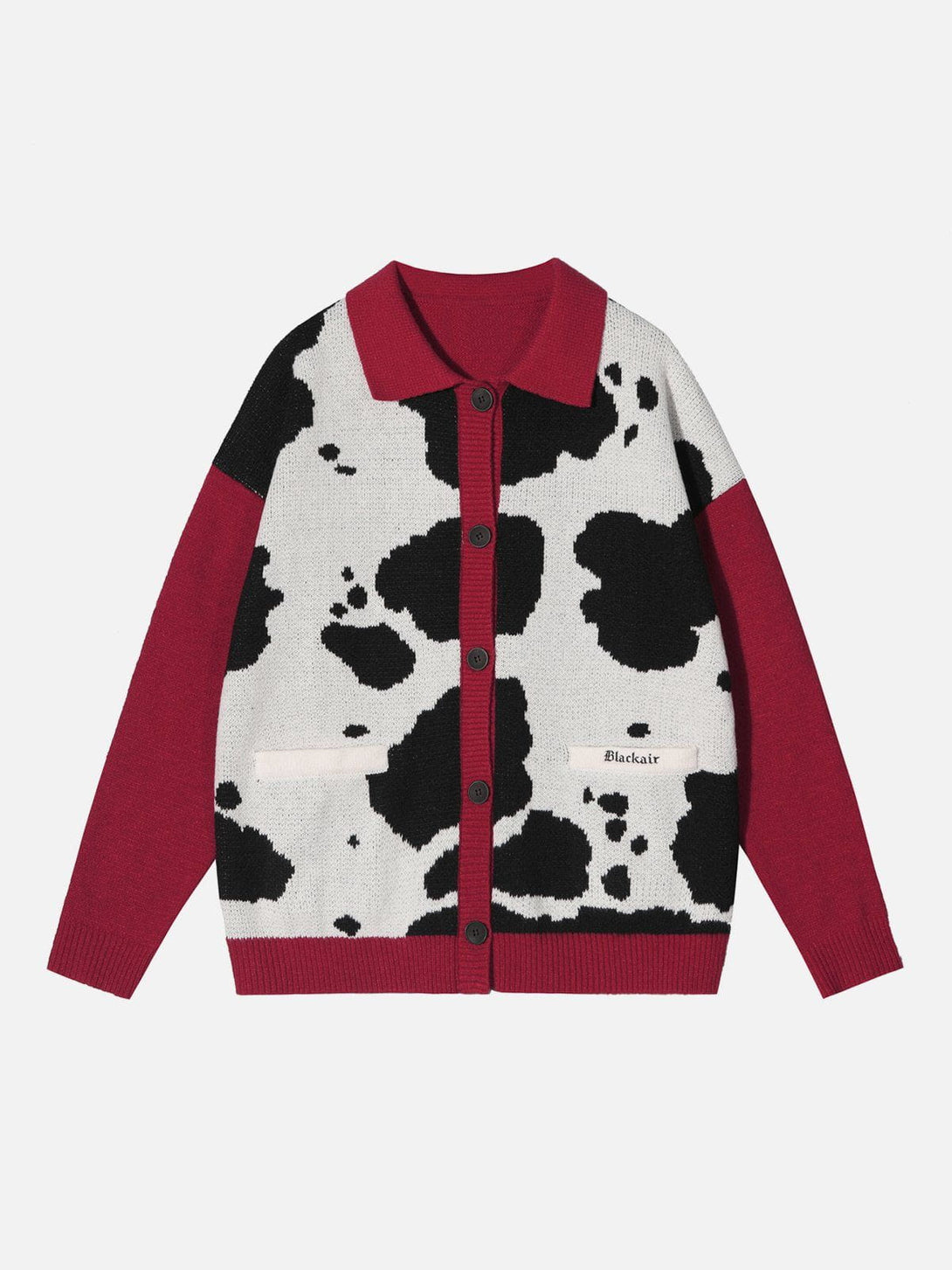 Evapacs - Cow Print Polo Collar Cardigan- Streetwear Fashion - evapacs.com