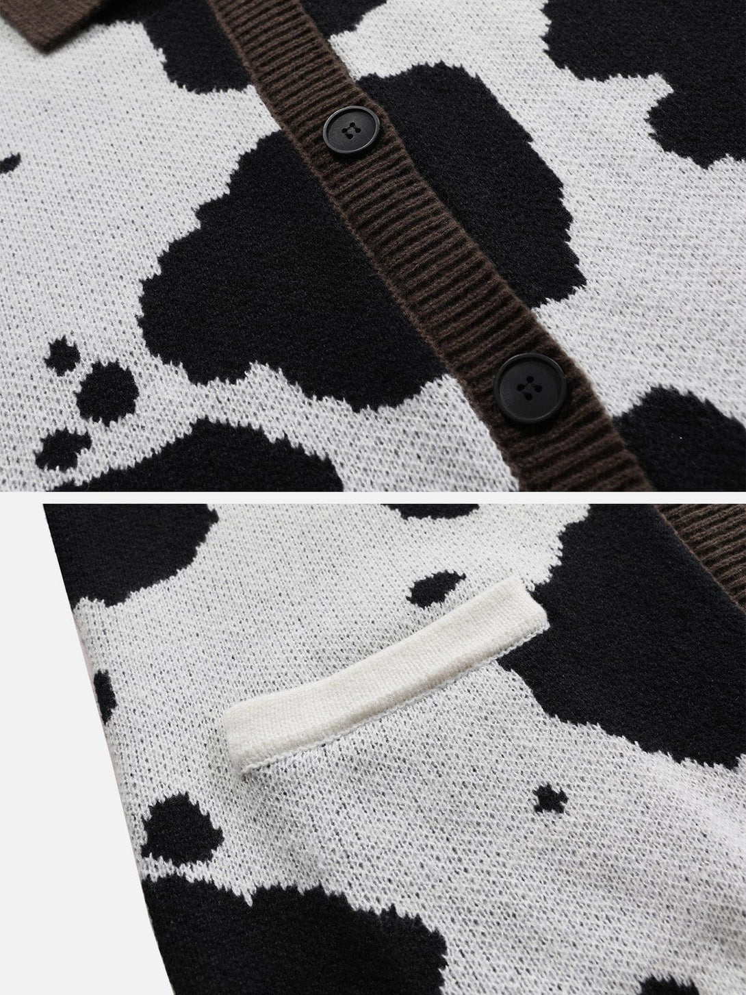 Evapacs - Cow Print Polo Collar Cardigan- Streetwear Fashion - evapacs.com