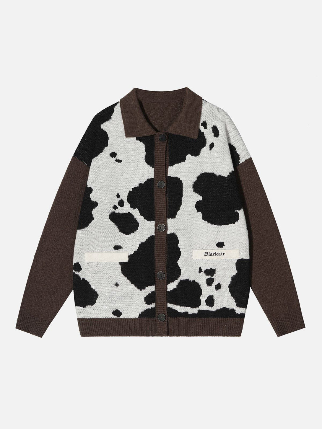 Evapacs - Cow Print Polo Collar Cardigan- Streetwear Fashion - evapacs.com