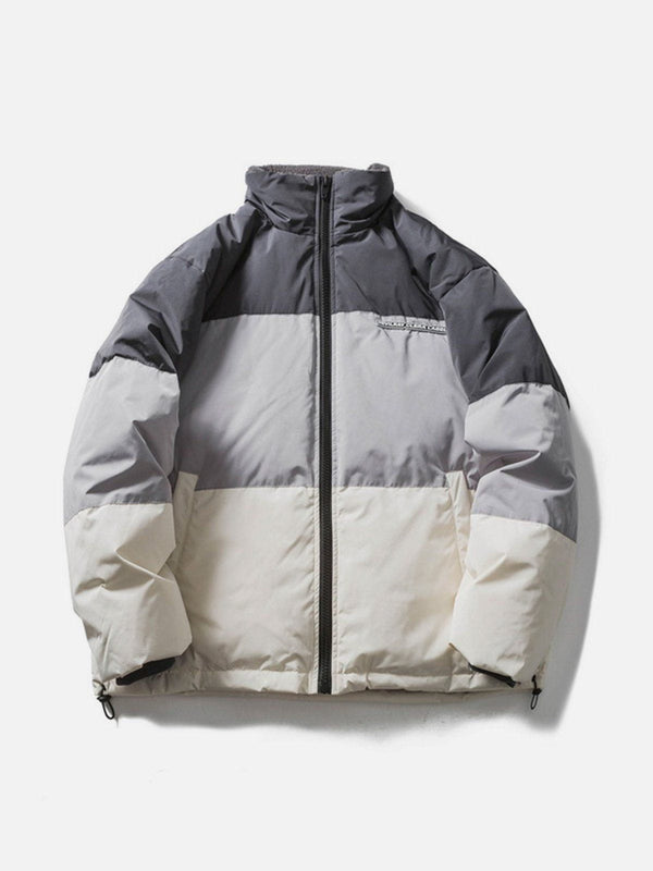 Evapacs - Cream Color Patchwork Puffer Coat- Streetwear Fashion - evapacs.com