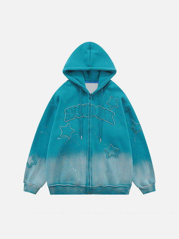 Evapacs - Distressed Gradient Applique Stars Hoodie- Streetwear Fashion - evapacs.com