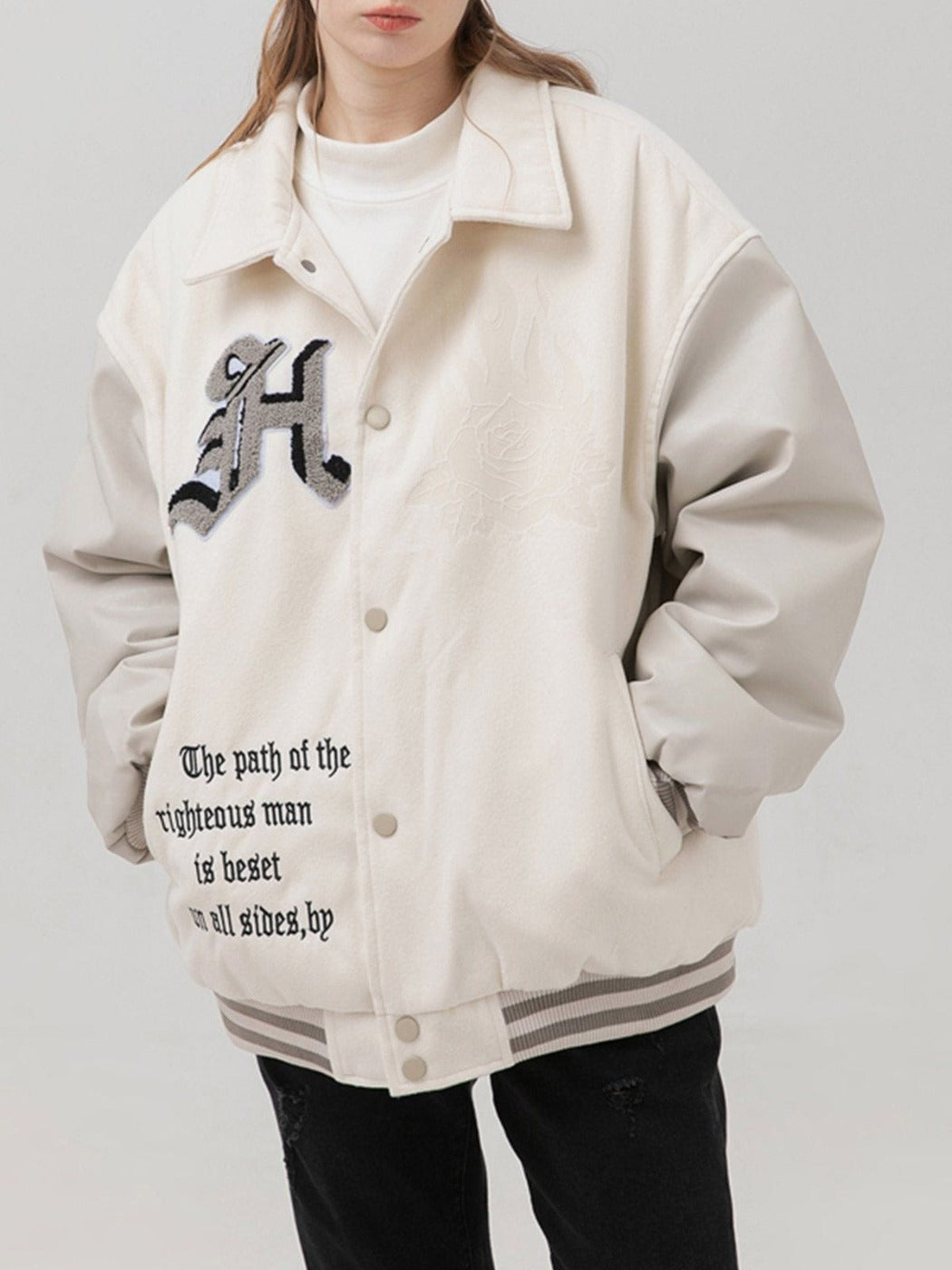 Evapacs - Embroidered Contrast Lapel Winter Coat- Streetwear Fashion - evapacs.com