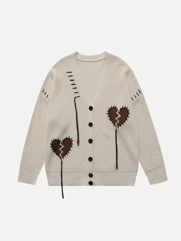 Evapacs - Embroidered Heart Fringe Cardigan- Streetwear Fashion - evapacs.com