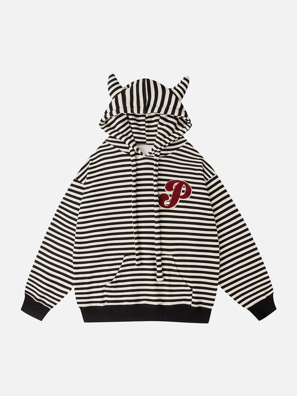 Evapacs - Embroidered Striped Zipper Hoodie- Streetwear Fashion - evapacs.com