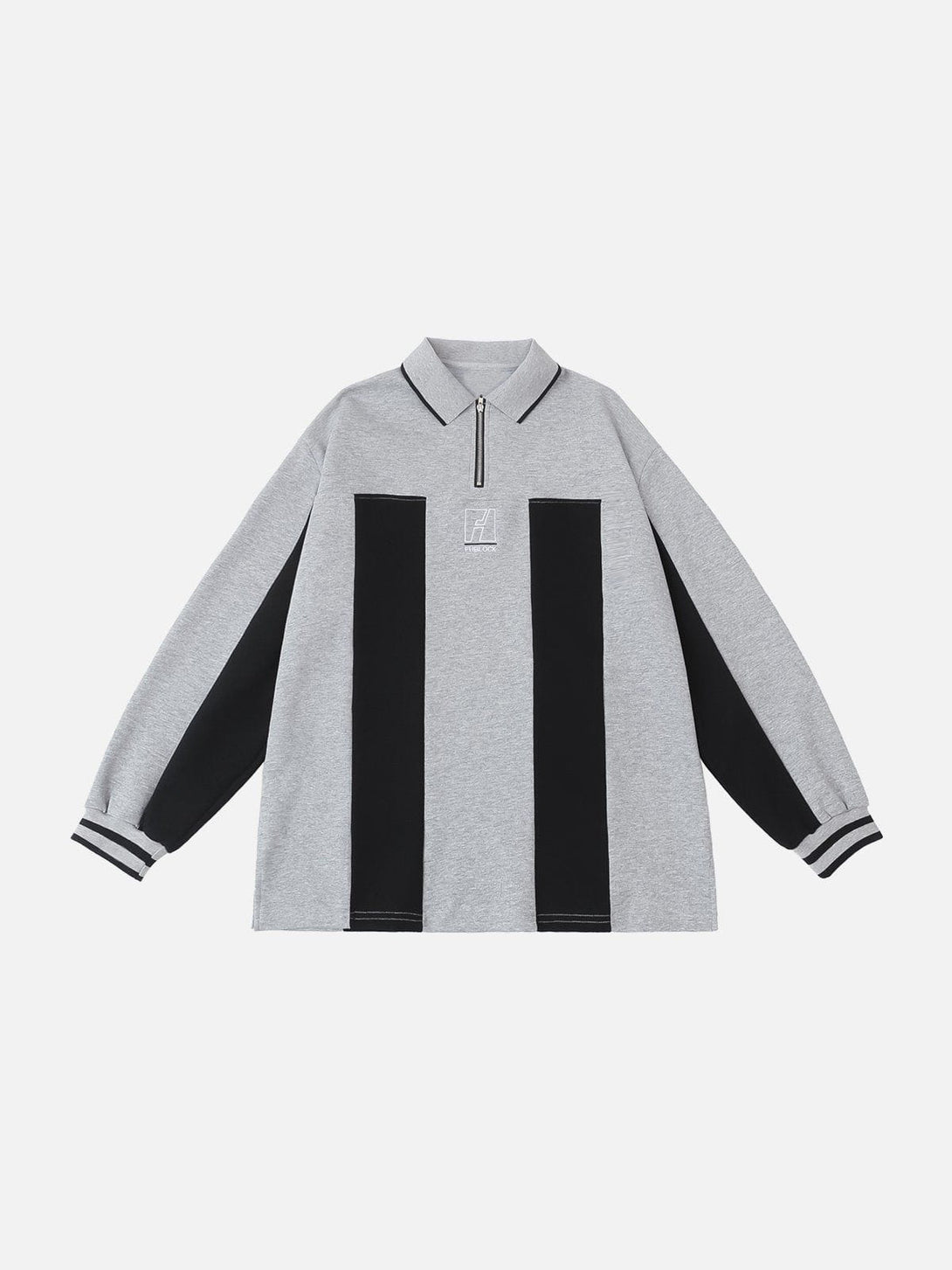 Evapacs - Embroidered Vertical Stripe Paneled Polo Sweatshirt- Streetwear Fashion - evapacs.com