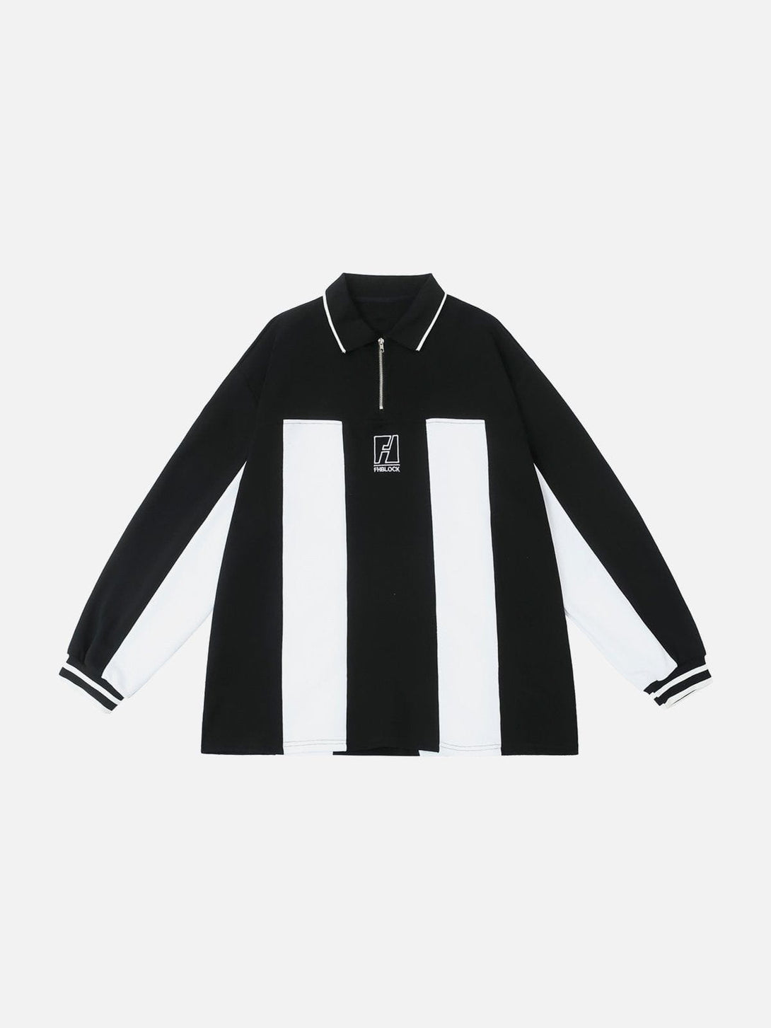 Evapacs - Embroidered Vertical Stripe Paneled Polo Sweatshirt- Streetwear Fashion - evapacs.com