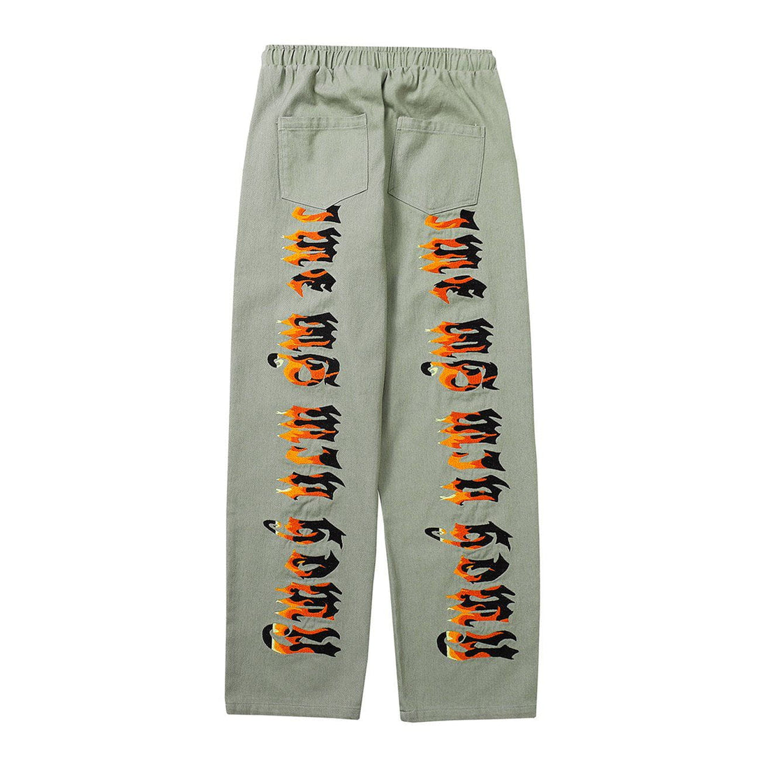 Evapacs - Embroidery Flame Letter Pants- Streetwear Fashion - evapacs.com