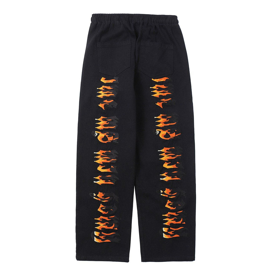 Evapacs - Embroidery Flame Letter Pants- Streetwear Fashion - evapacs.com