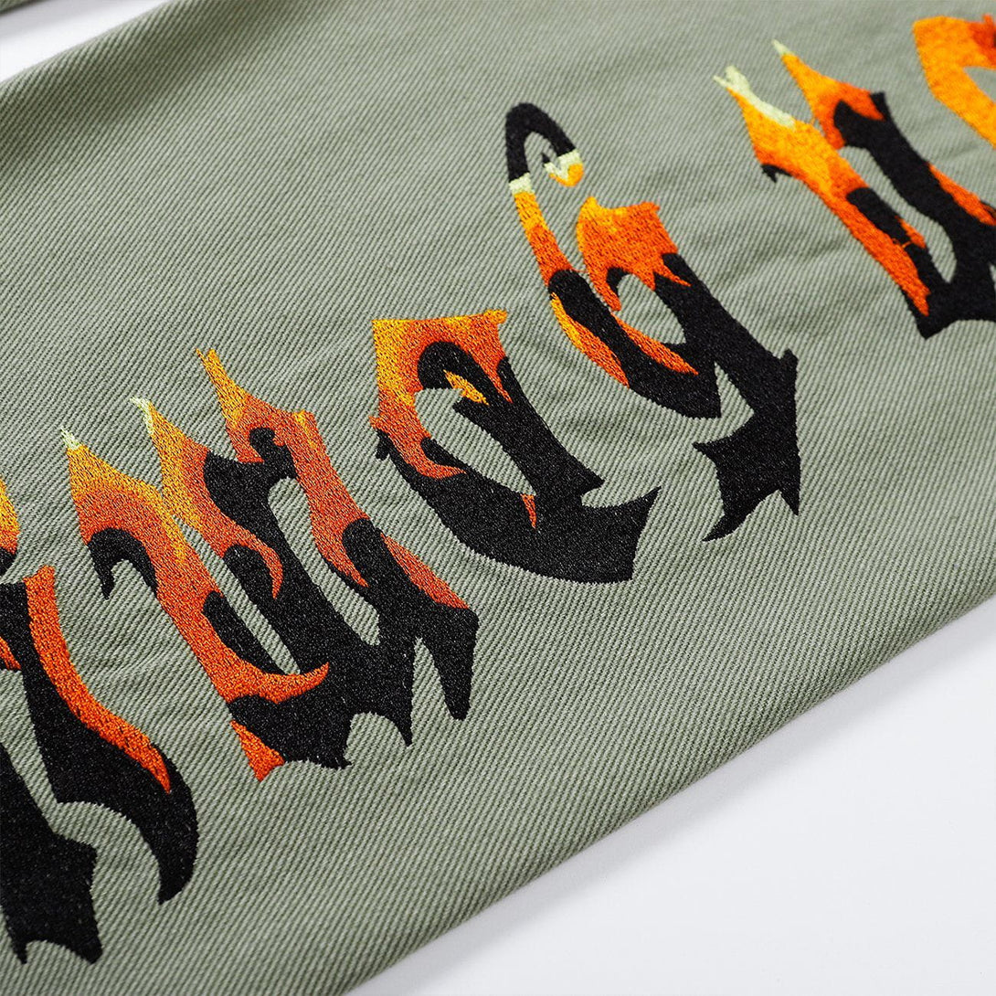 Evapacs - Embroidery Flame Letter Pants- Streetwear Fashion - evapacs.com