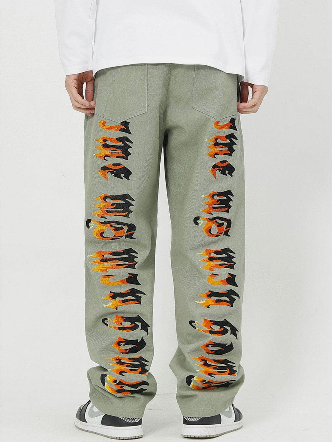 Evapacs - Embroidery Flame Letter Pants- Streetwear Fashion - evapacs.com