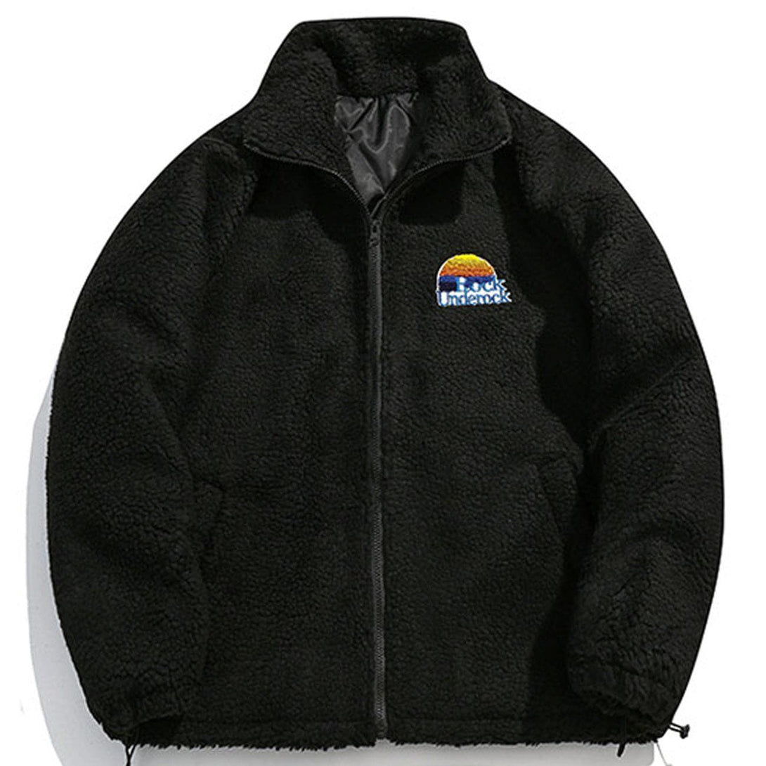 Evapacs - Embroidery Letter Sherpa Winter Coat- Streetwear Fashion - evapacs.com