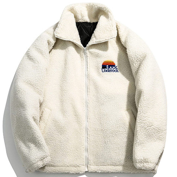 Evapacs - Embroidery Letter Sherpa Winter Coat- Streetwear Fashion - evapacs.com