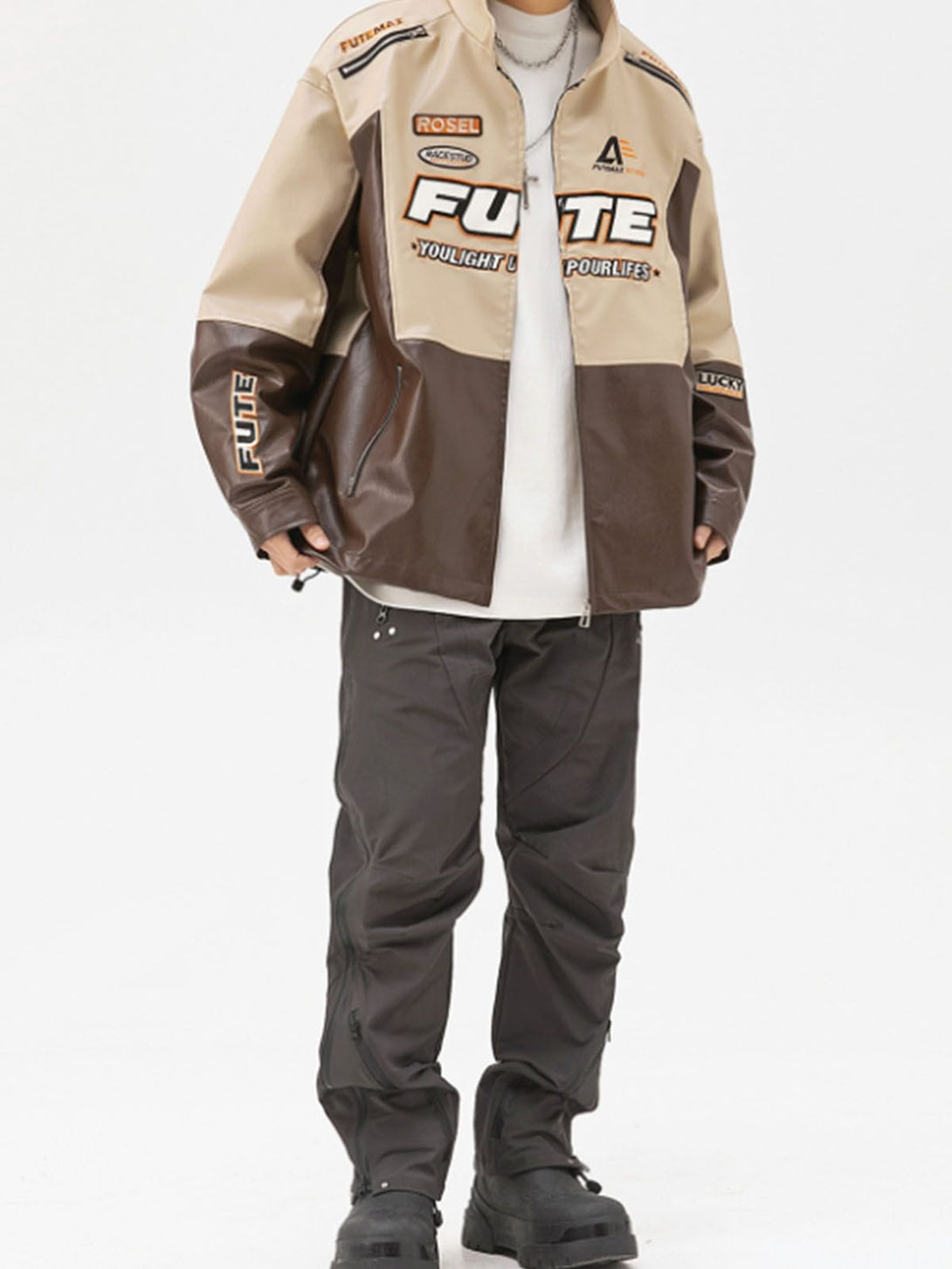 Evapacs - FUTE Embroidery Print Leather Jacket- Streetwear Fashion - evapacs.com