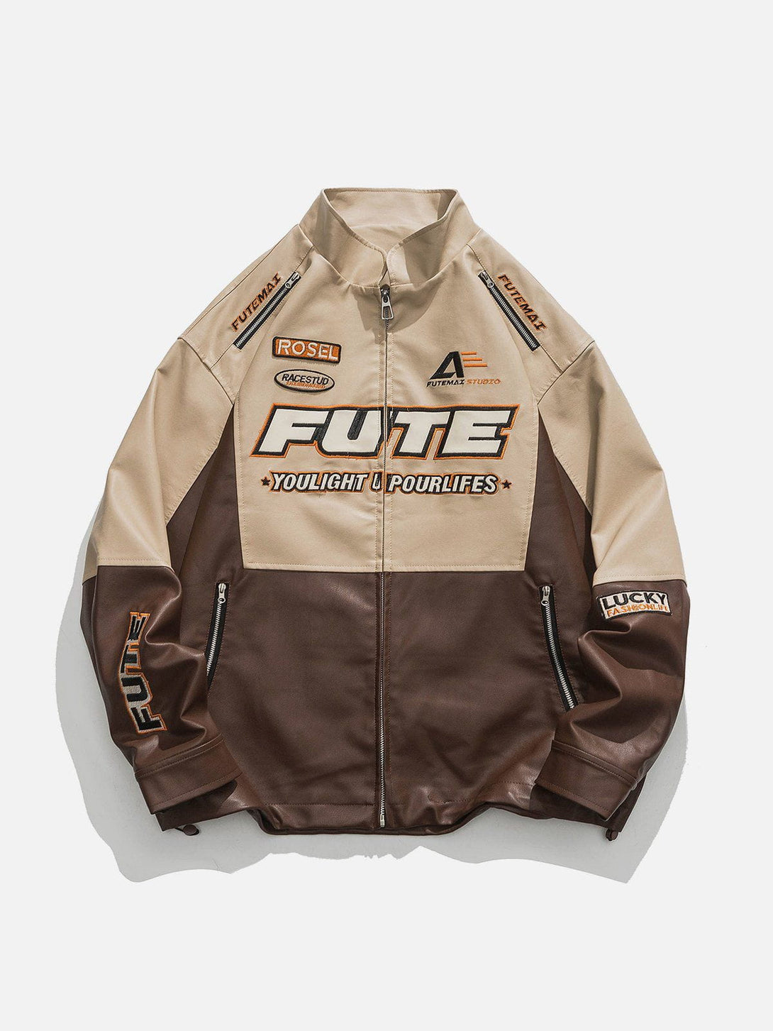 Evapacs - FUTE Embroidery Print Leather Jacket- Streetwear Fashion - evapacs.com