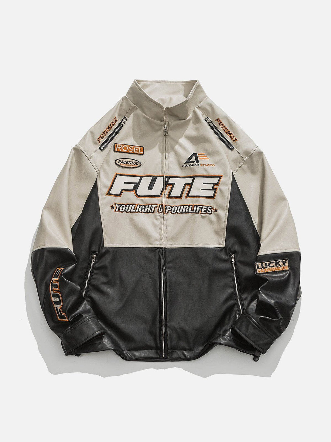 Evapacs - FUTE Embroidery Print Leather Jacket- Streetwear Fashion - evapacs.com